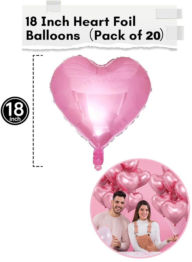20pcs Heart Shape Foil Mylar Balloons Pink 18" for Birthday Party Decorations, Wedding Decor, Engagement Party, Holiday, Baby show (Pink) - Image 2